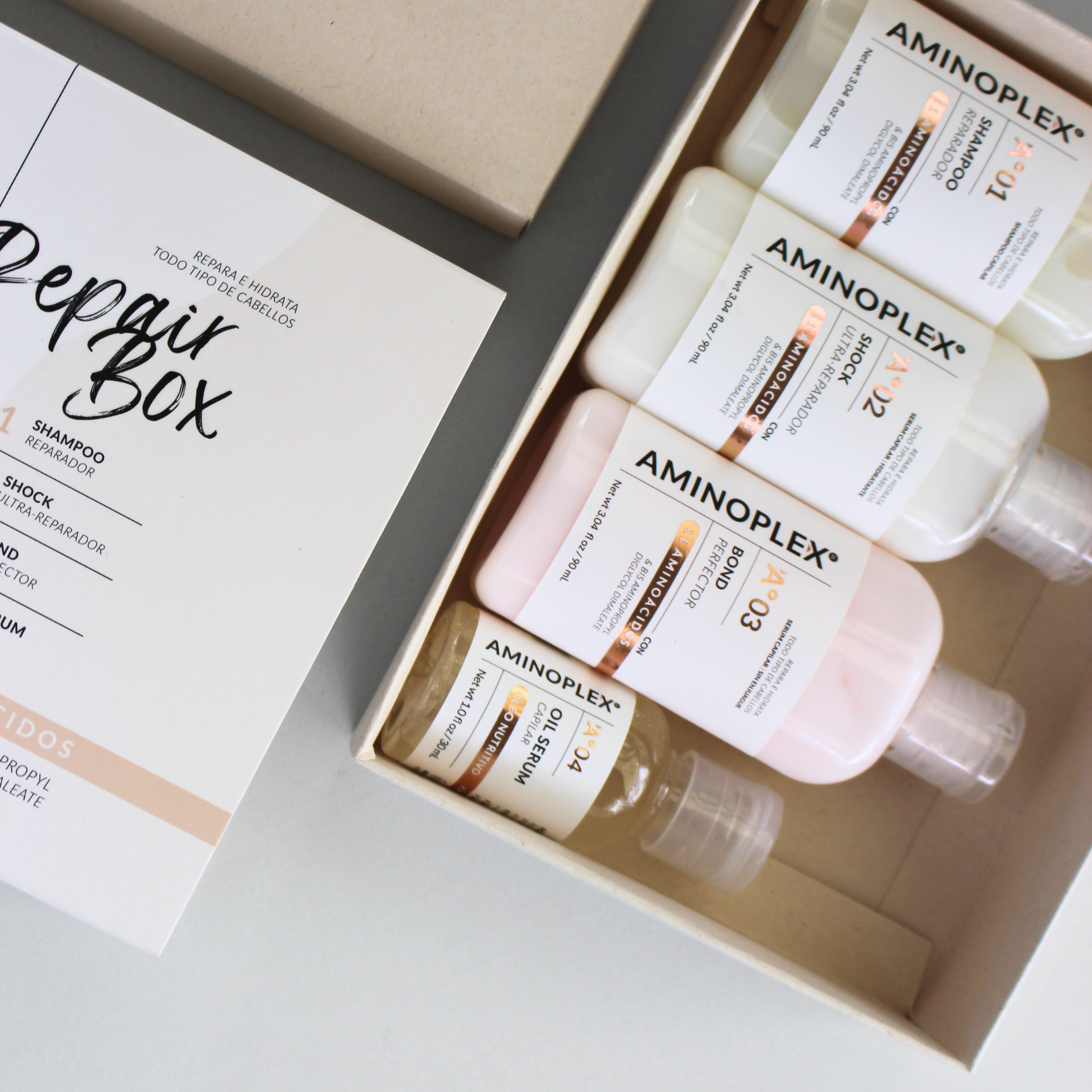Kit Repair Box Aminoplex – Set Profesional (Shampoo, Shock, Bond Perfector & Oil Serum)